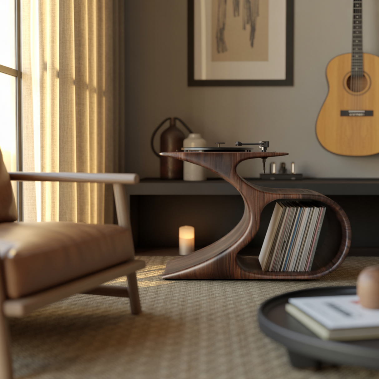 Sonatone Sculpted Solid Wood Record Player Stand With Storage - Timberustic Record Player Stand With Storage