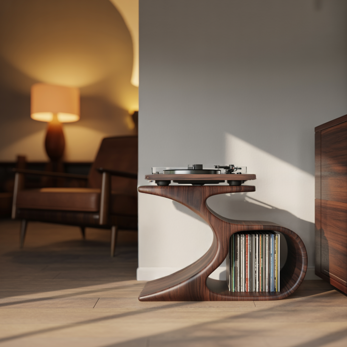 Sonatone Sculpted Solid Wood Record Player Stand With Storage - Timberustic Record Player Stand With Storage