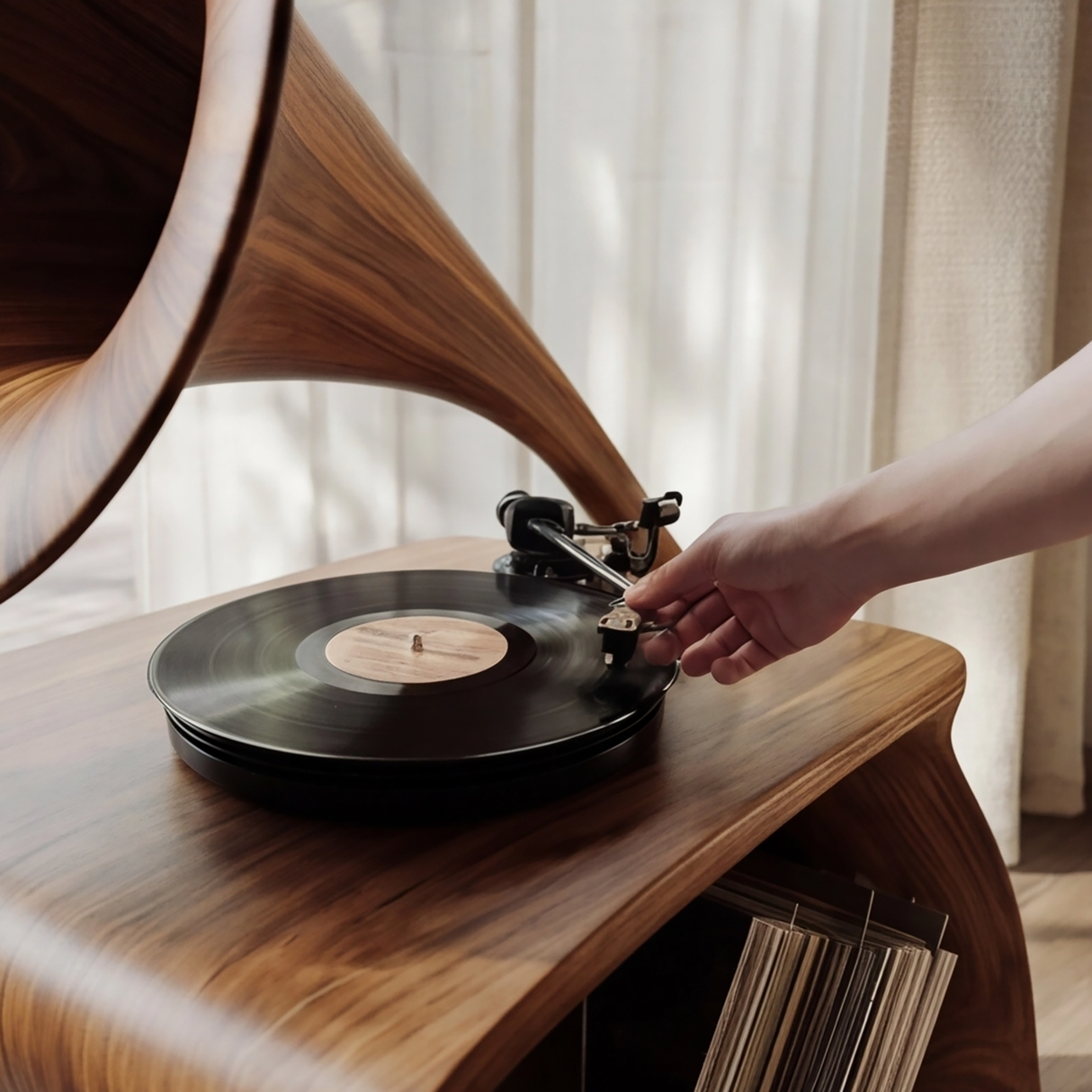 Sonavelle Sculpted Solid Wood Record Player Stand