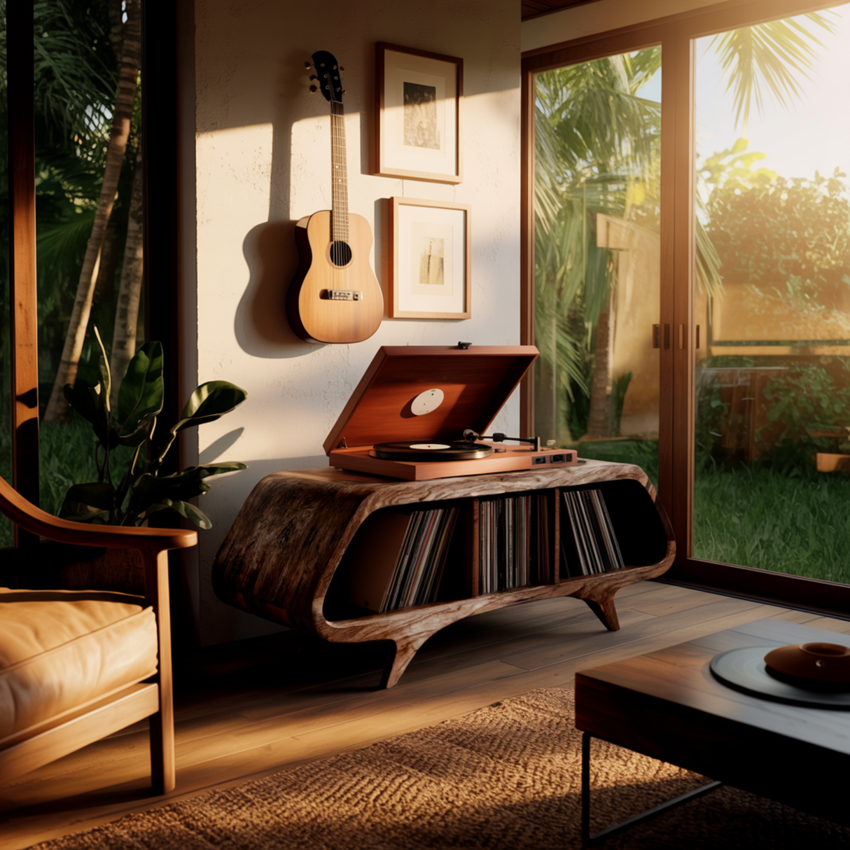 Sonora Solid Wood Record Player Stand With Storage - Timberustic Record Player Stand With Storage