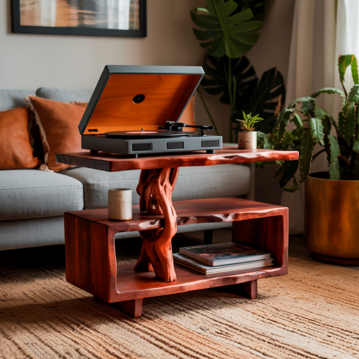 Soren Root-Form Handcrafted Record Player Stand - Timberustic Record Player Stand With Storage