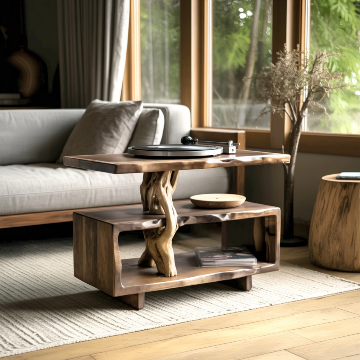 Soren Root-Form Handcrafted Record Player Stand - Timberustic Record Player Stand With Storage
