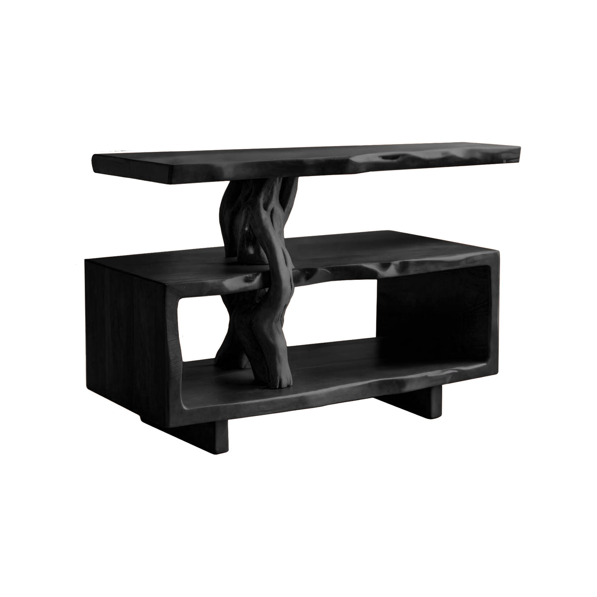 Soren Root-Form Handcrafted Record Player Stand Black - Timberustic Record Player Stand With Storage