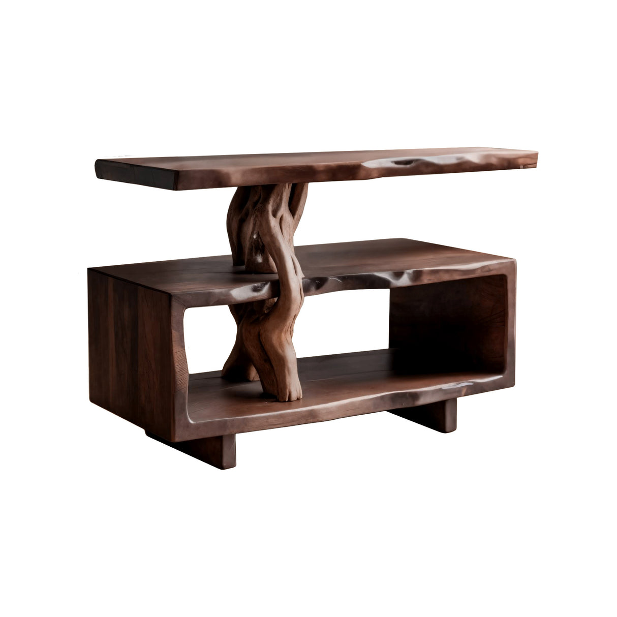 Soren Root-Form Handcrafted Record Player Stand Dark Walnut - Timberustic Record Player Stand With Storage