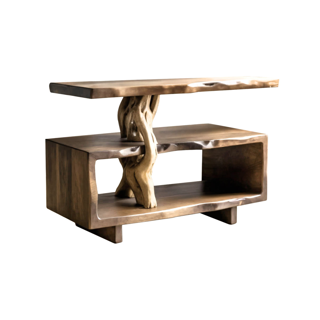 Soren Root-Form Handcrafted Record Player Stand Natural Oak - Timberustic Record Player Stand With Storage