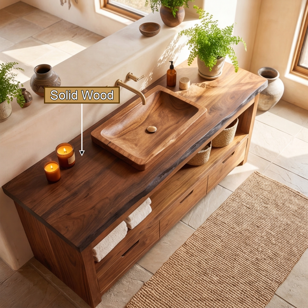 Stonebrook Live Edge Solid Wood Freestanding Bathroom Vanity with Drawers