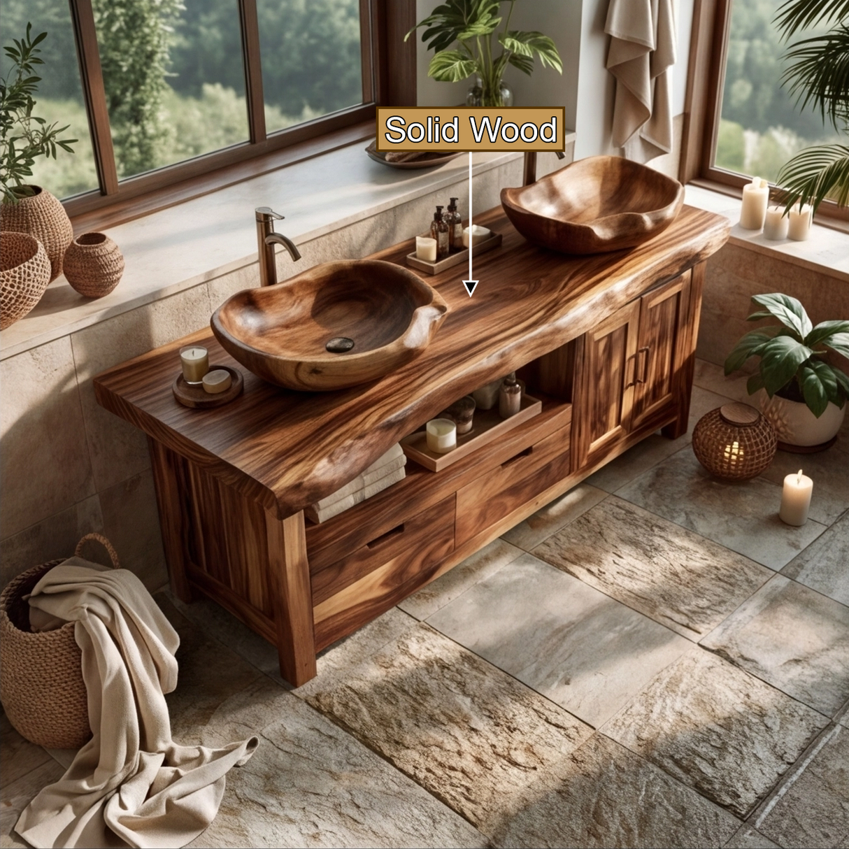Stonegrove Live Edge Solid Wood Freestanding Bathroom Vanity With Cabinet