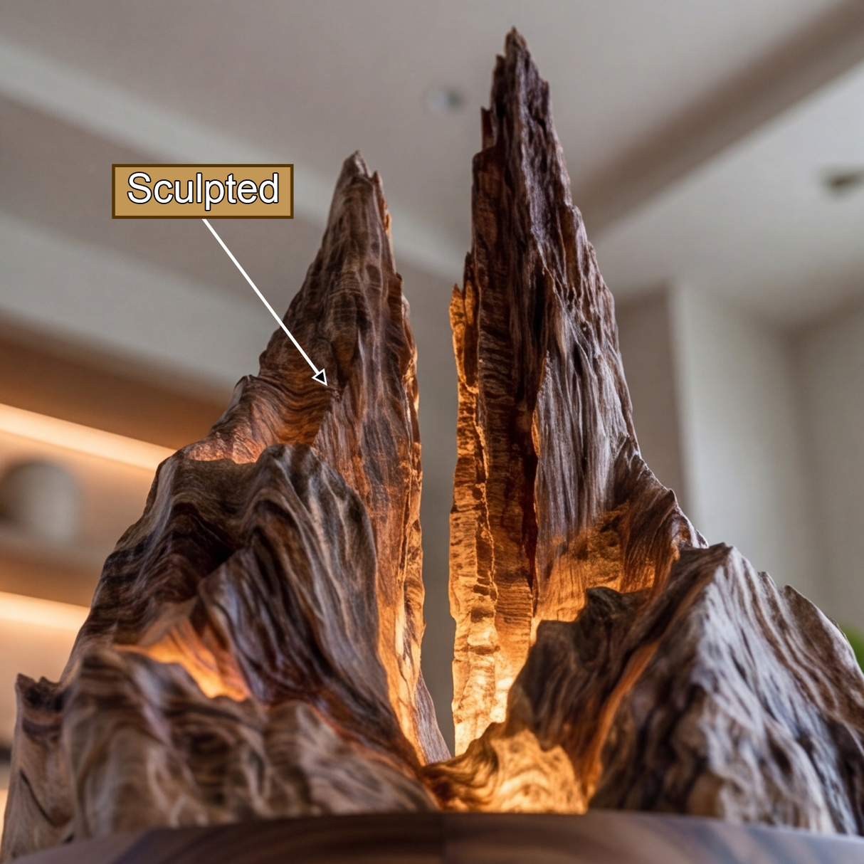 Stoneveil Sculpted Solid Wood Mountain Table Lamp SPA080772