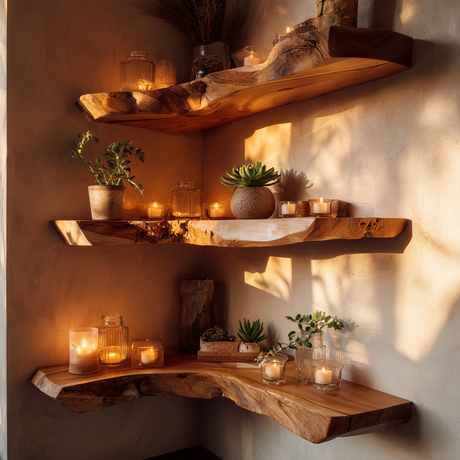 Sunbend Live Edge Solid Wood Corner Floating Shelf