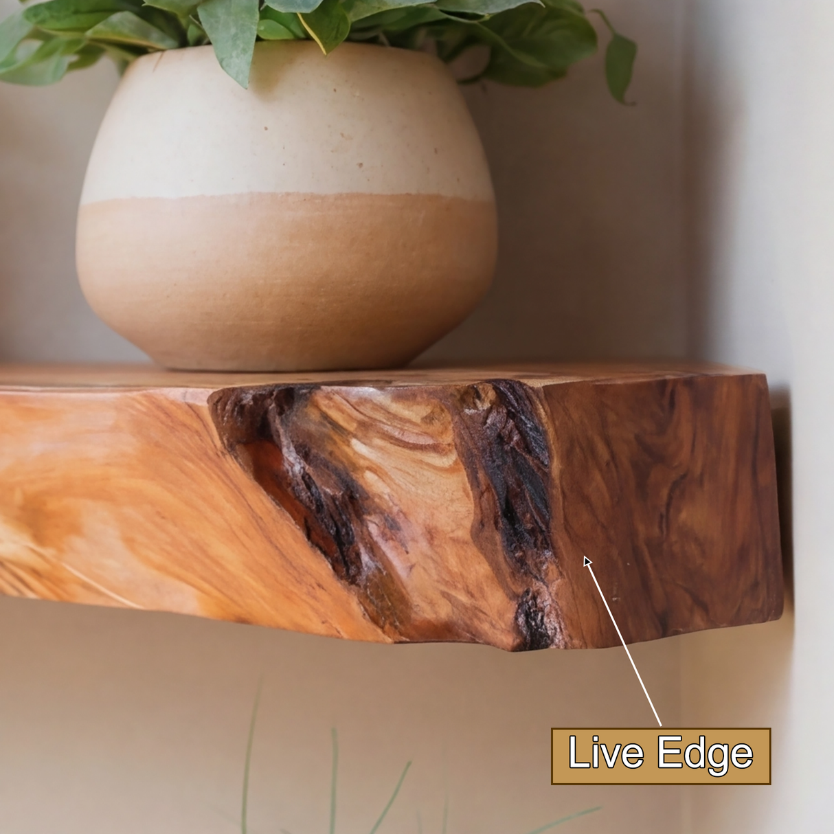 Sunbend Live Edge Solid Wood Corner Floating Shelf - TimbeRustic Floating Shelf