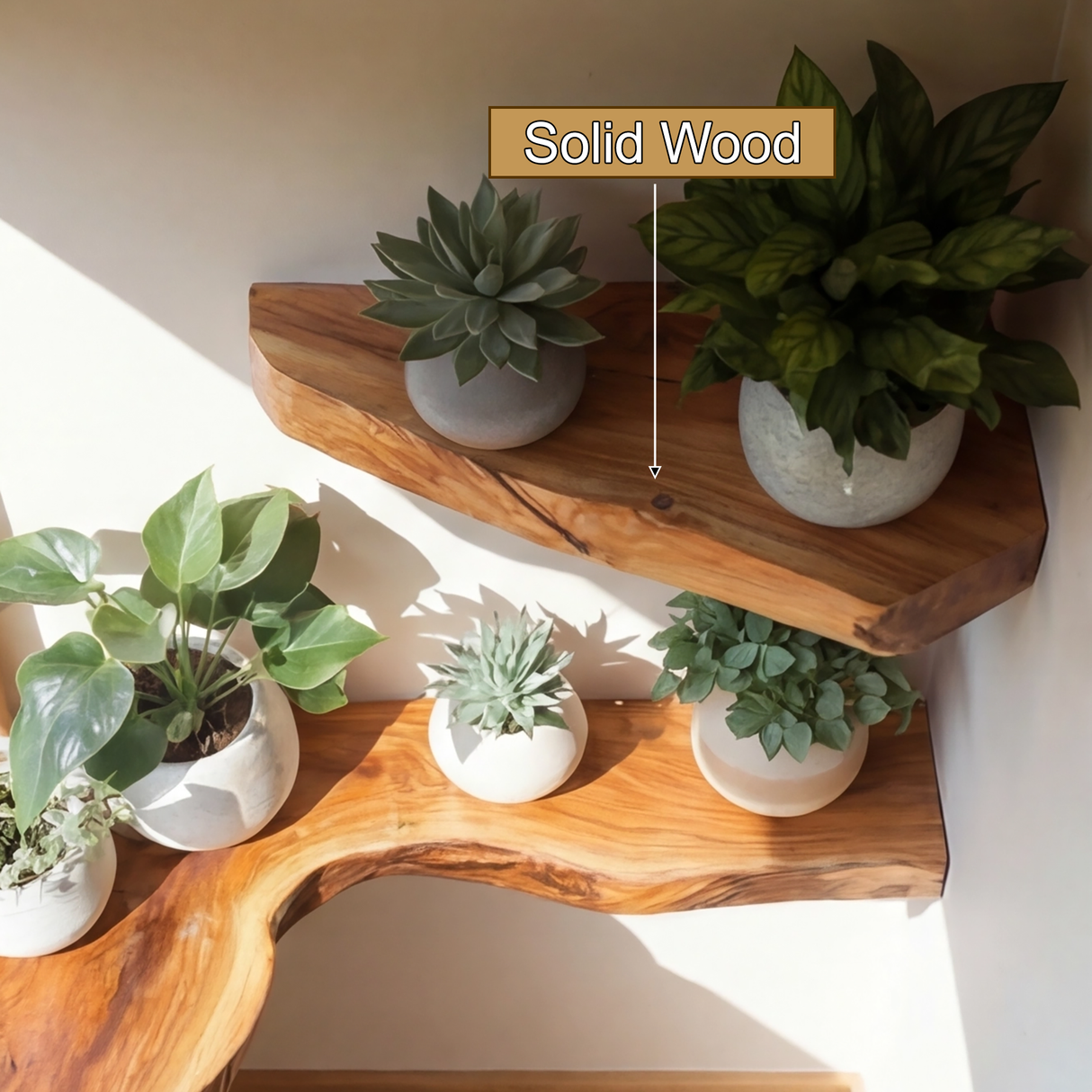 Sunbend Live Edge Solid Wood Corner Floating Shelf - TimbeRustic Floating Shelf