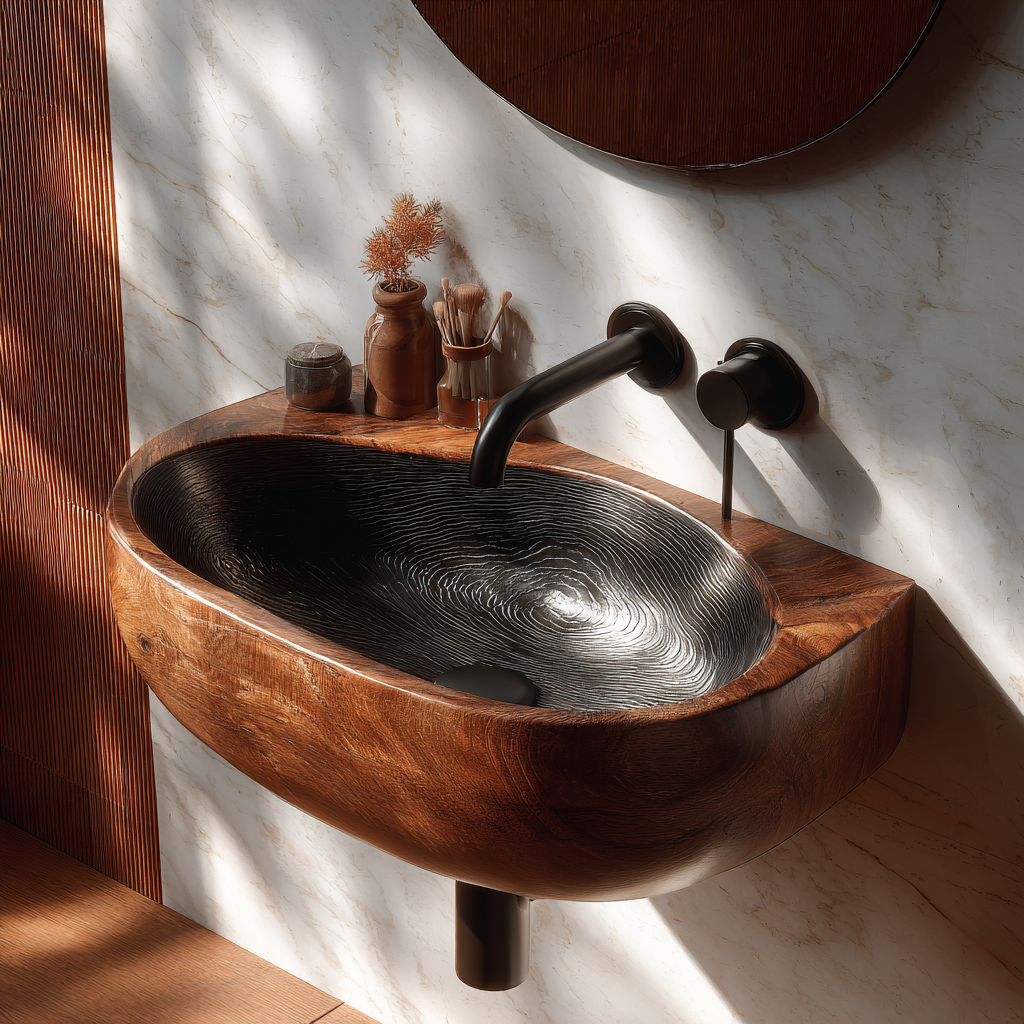 Swirlcrest Sculpted Solid Wood Vessel Sink - Timberustic Vessel Sinks