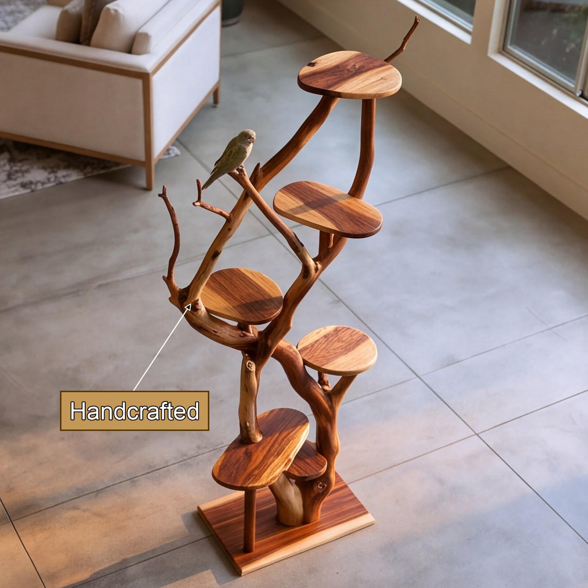 Syltheron Handcrafted Tree Branch Parrot Stand SPA395201 - Timberustic Tree Branch Parrot Stand