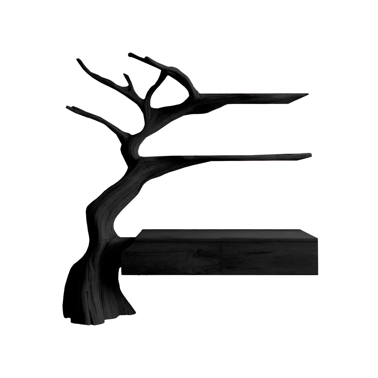 Sylvan Branch Live Edge Handcrafted Wood Floating Bathroom Vanity with Tree Shelves