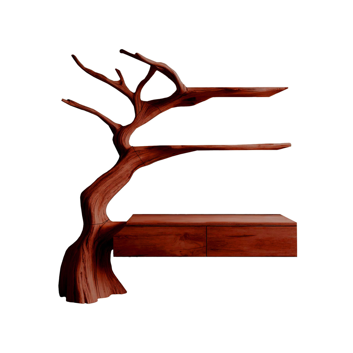 Sylvan Branch Live Edge Handcrafted Wood Floating Bathroom Vanity with Tree Shelves