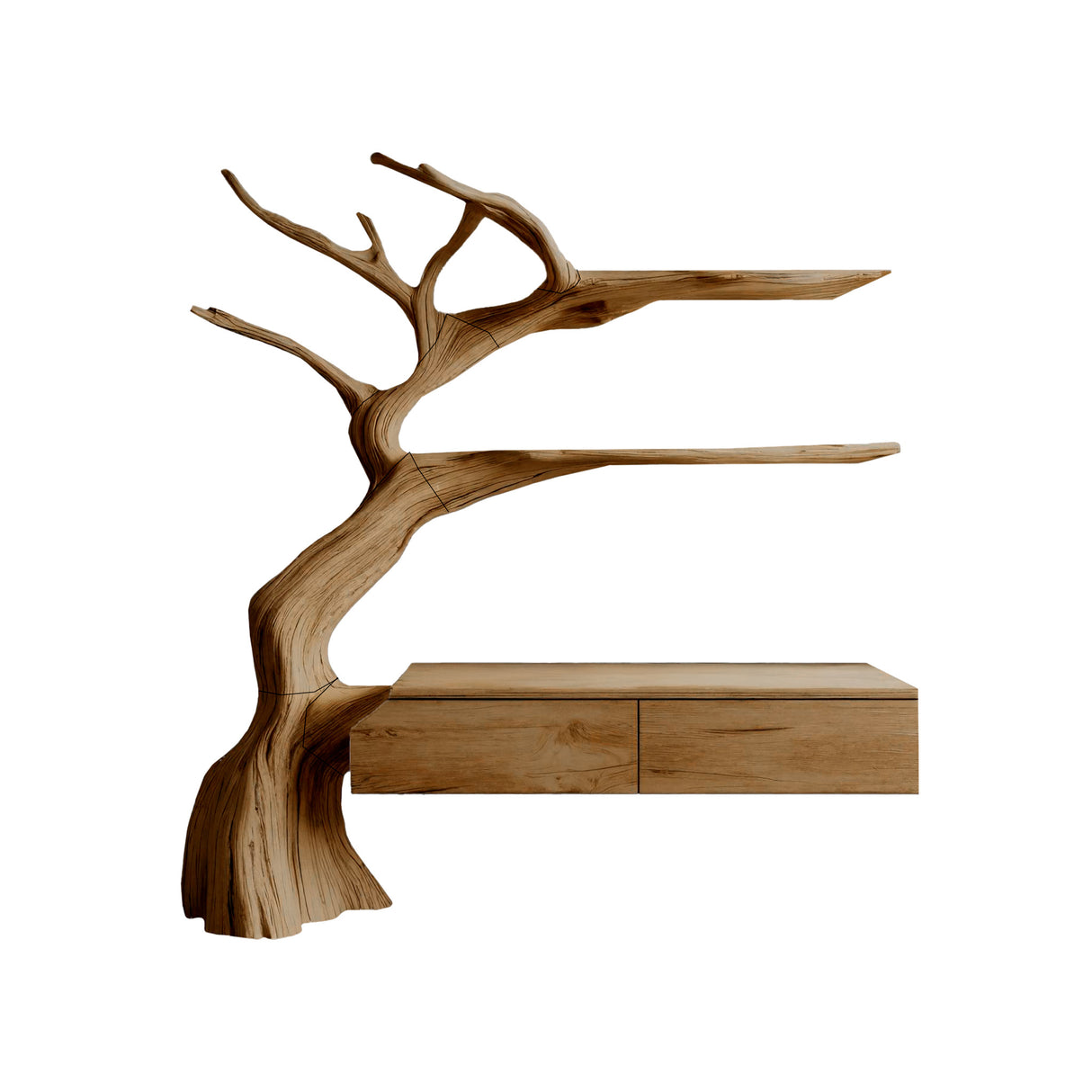 Sylvan Branch Live Edge Handcrafted Wood Floating Bathroom Vanity with Tree Shelves