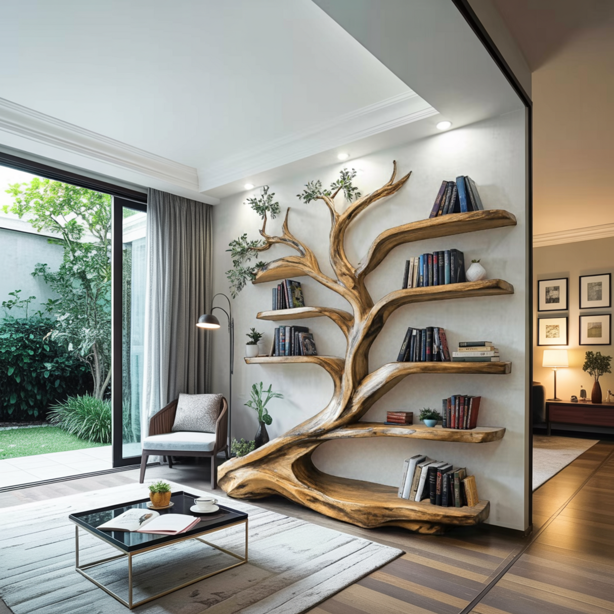 Sylvara Flow Handcrafted Live Edge Tree Bookshelf - Timberustic Tree Bookshelf