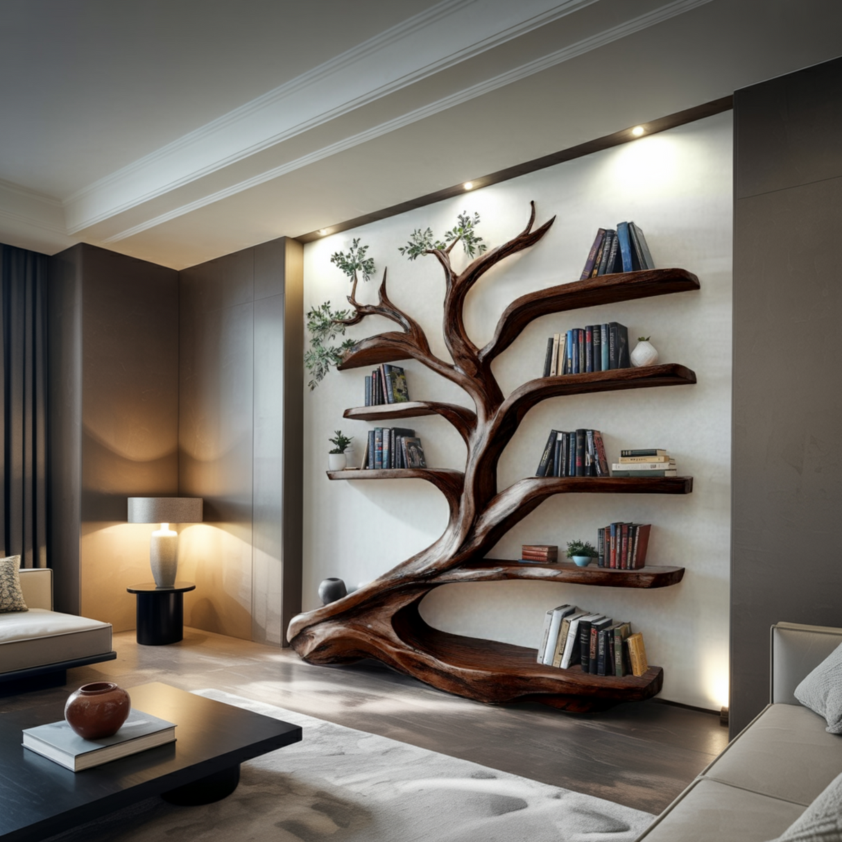 Sylvara Flow Handcrafted Live Edge Tree Bookshelf - Timberustic Tree Bookshelf
