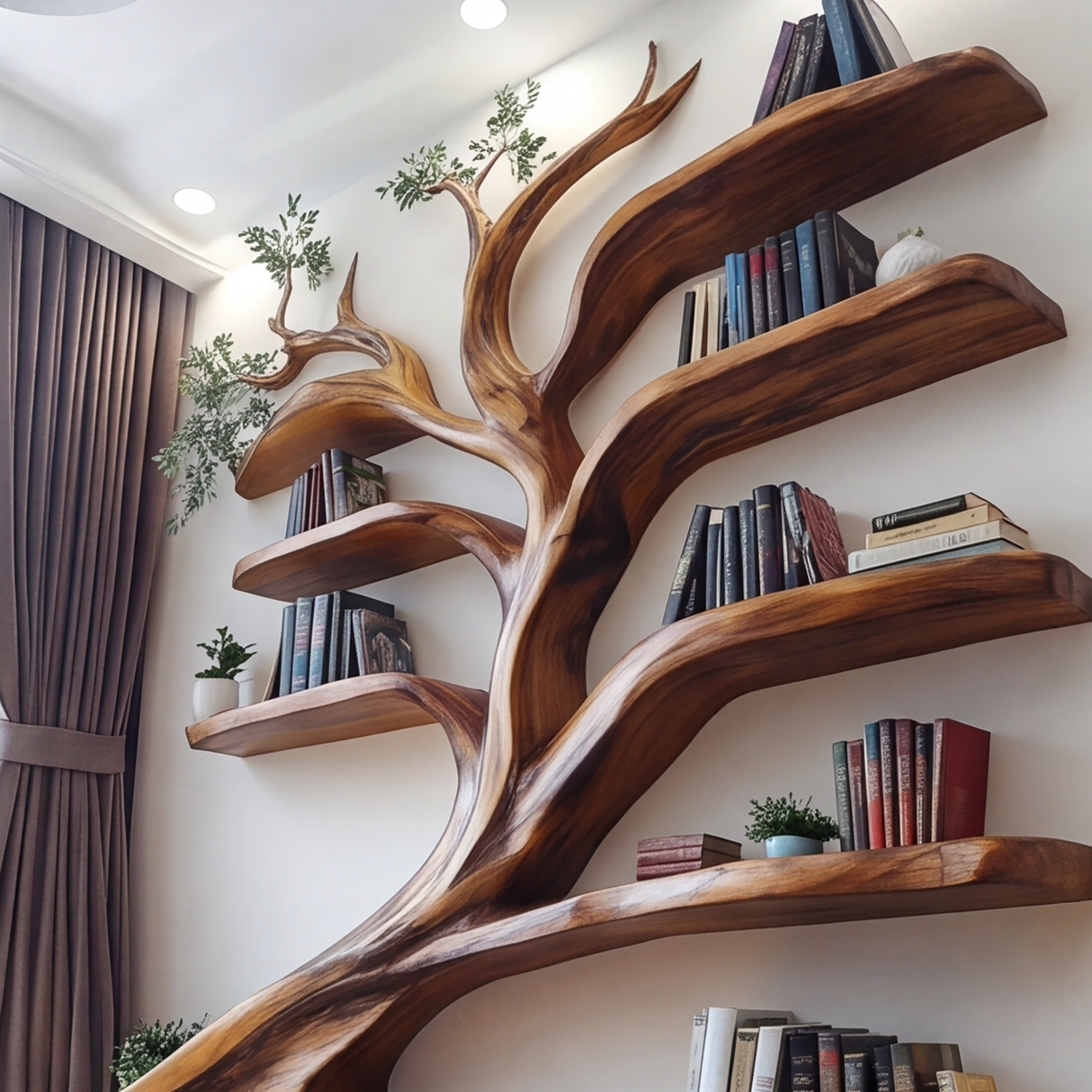 Sylvara Flow Handcrafted Live Edge Tree Bookshelf - Timberustic Tree Bookshelf
