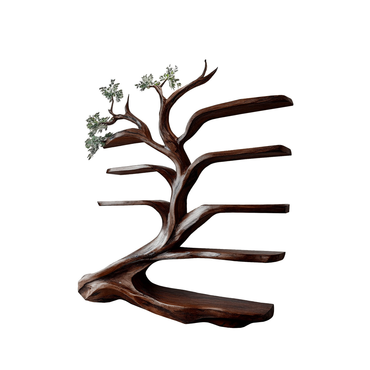 Sylvara Flow Handcrafted Live Edge Tree Bookshelf Dark Walnut - Timberustic Tree Bookshelf