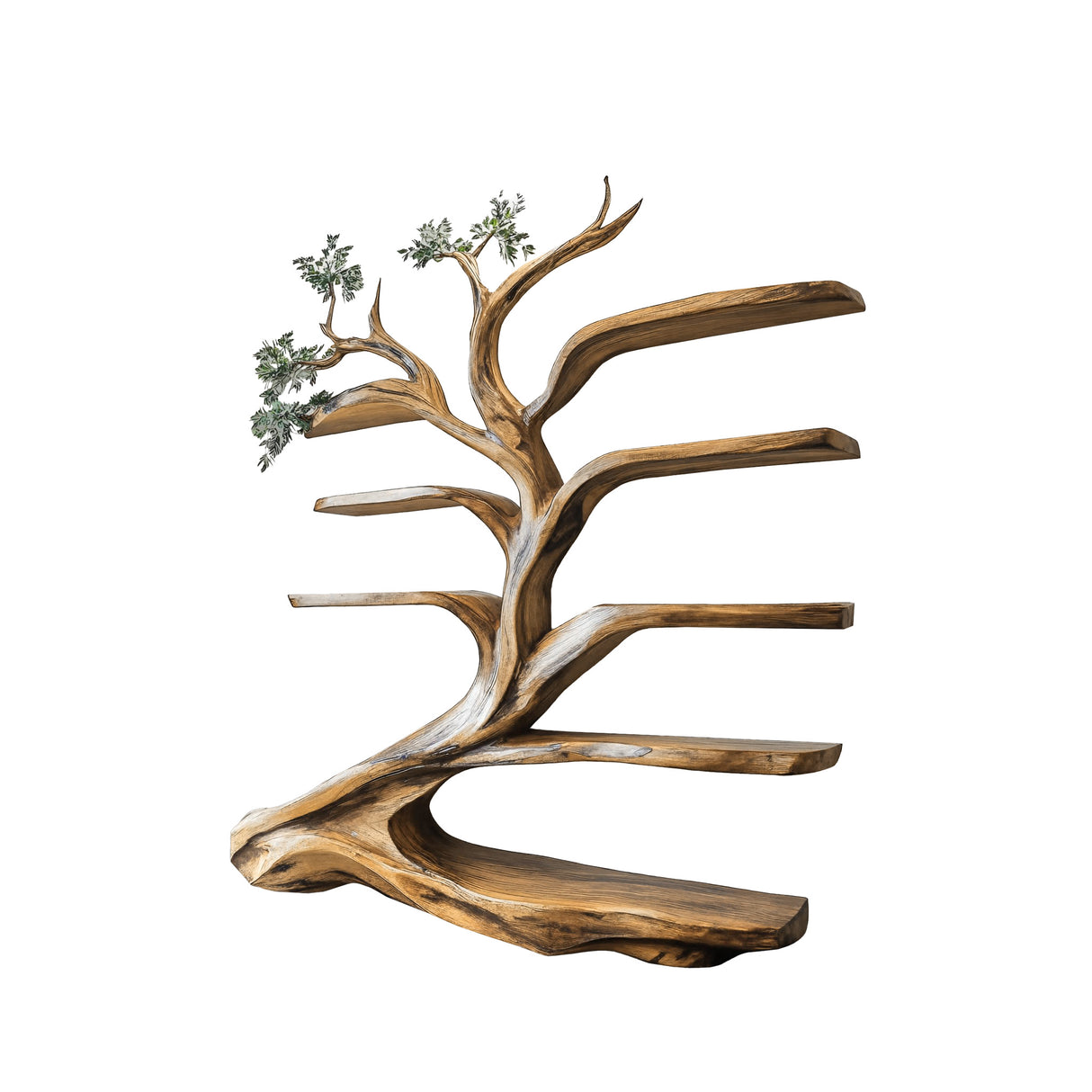 Sylvara Flow Handcrafted Live Edge Tree Bookshelf Natural Oak - Timberustic Tree Bookshelf