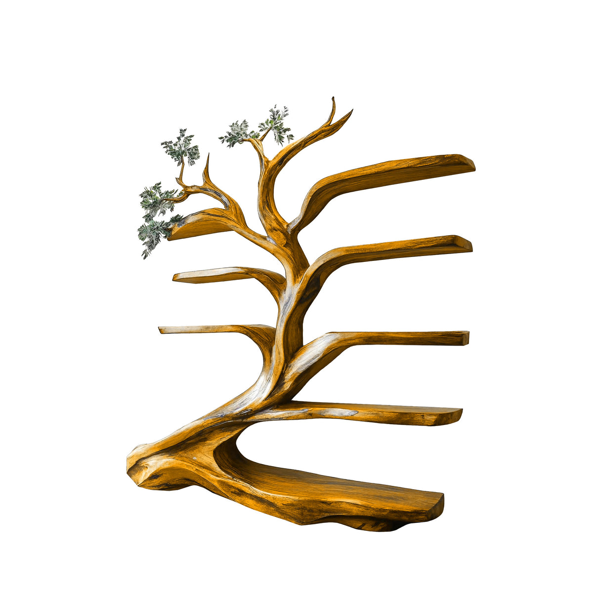 Sylvara Flow Handcrafted Live Edge Tree Bookshelf Teak - Timberustic Tree Bookshelf