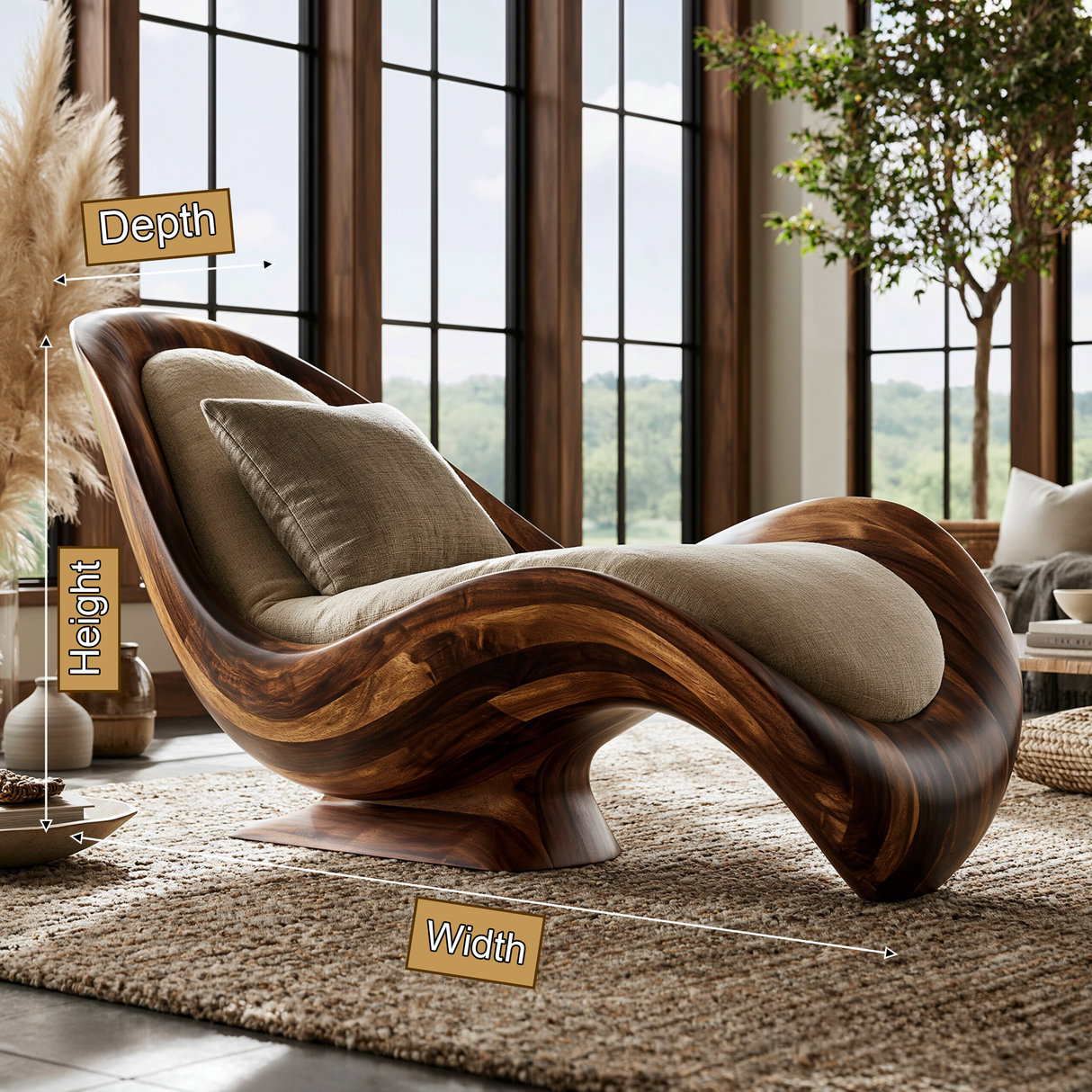 Sylvara Handcrafted Sculpted Solid Wood Chaise Lounge