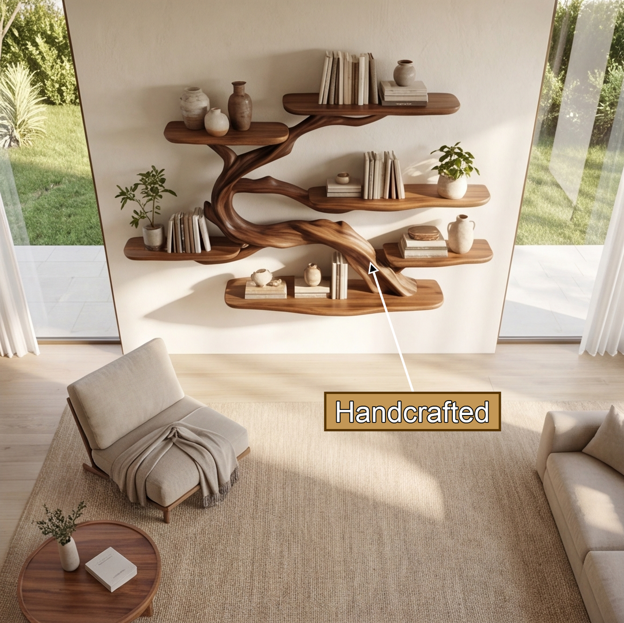 Sylvara Handcrafted Solid Wood Floating Tree Bookshelf
