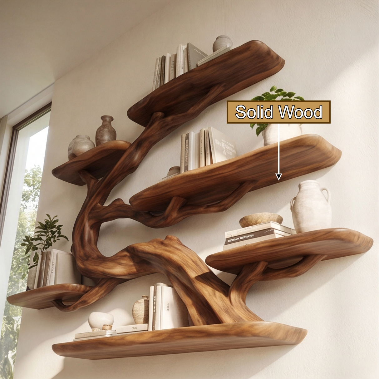 Sylvara Handcrafted Solid Wood Floating Tree Bookshelf