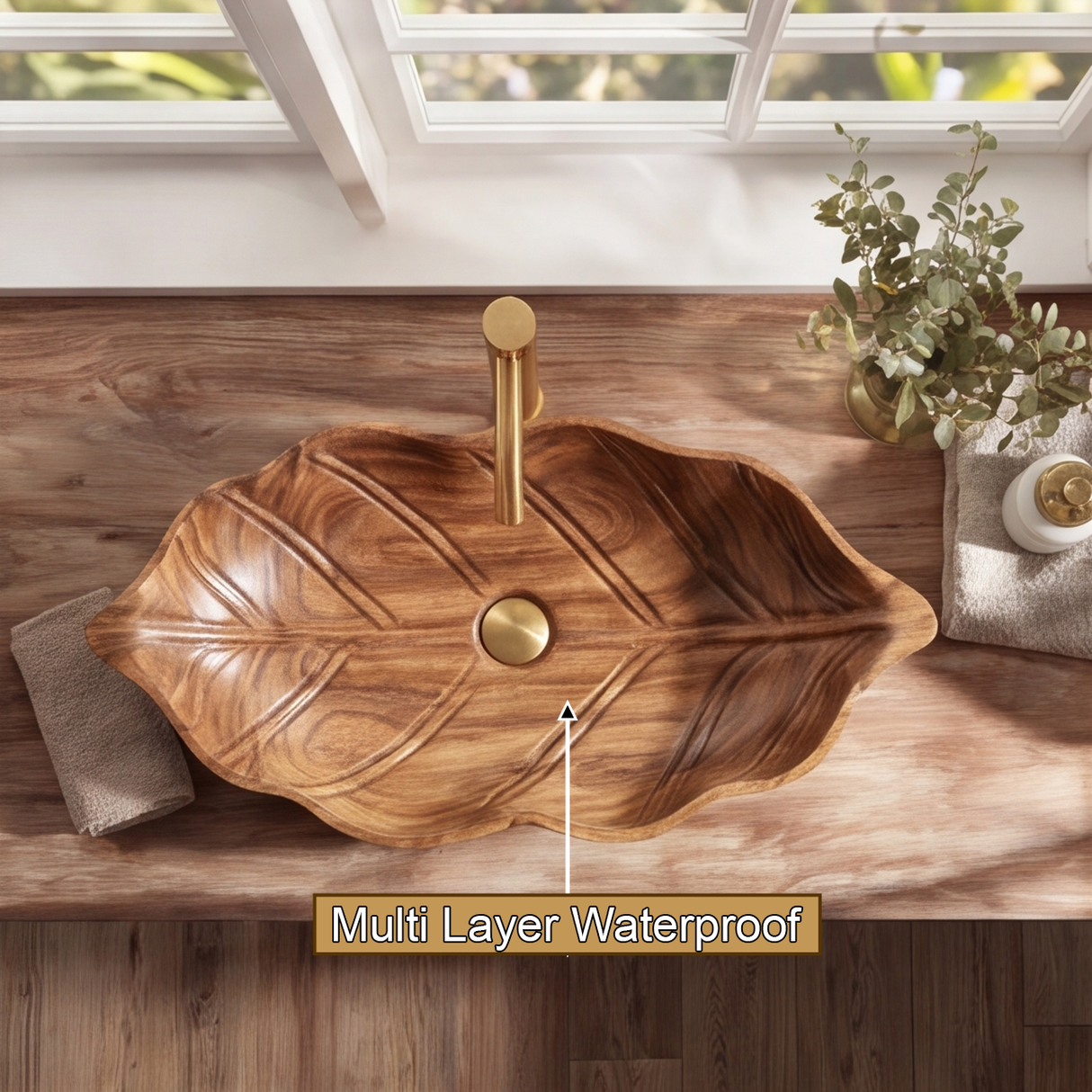 Sylvara Handcrafted Solid Wood Leaf Vessel Sink