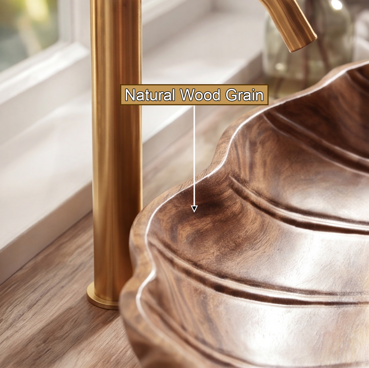 Sylvara Handcrafted Solid Wood Leaf Vessel Sink