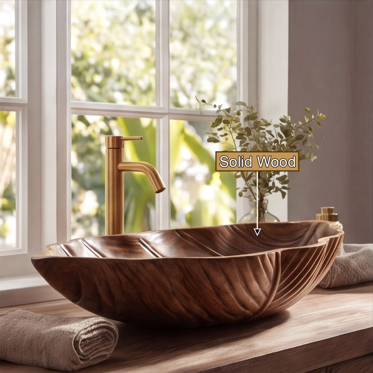 Sylvara Handcrafted Solid Wood Leaf Vessel Sink