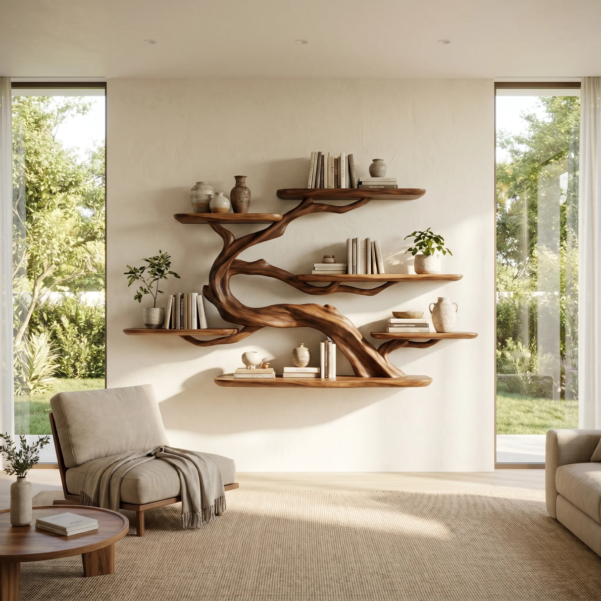 Sylvara Handcrafted Solid Wood Tree Bookshelf