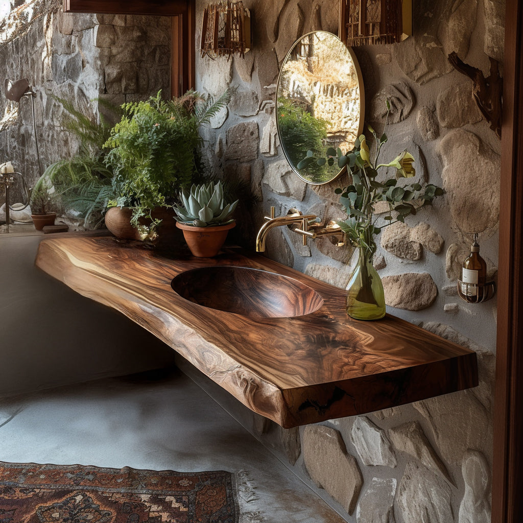 Sylvara Live Edge Solid Wood Floating Bathroom Vanity with Integrated Sink - Timberustic Floating Bathroom Vanity with Integrated Sink