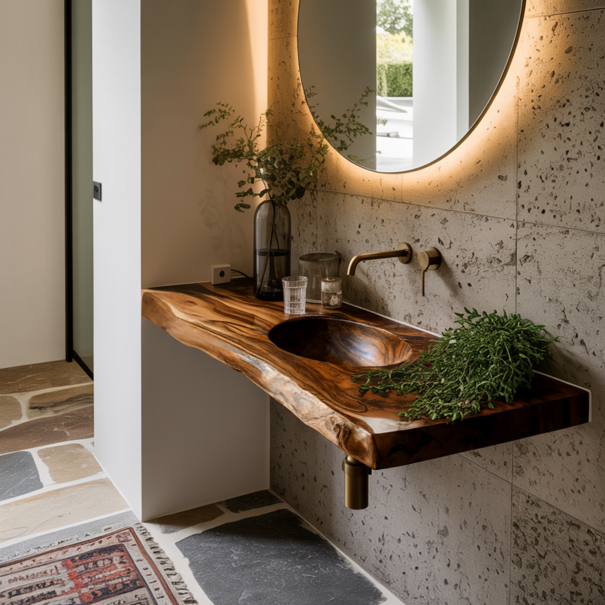 Sylvara Live Edge Solid Wood Floating Bathroom Vanity with Integrated Sink - Timberustic Floating Bathroom Vanity with Integrated Sink