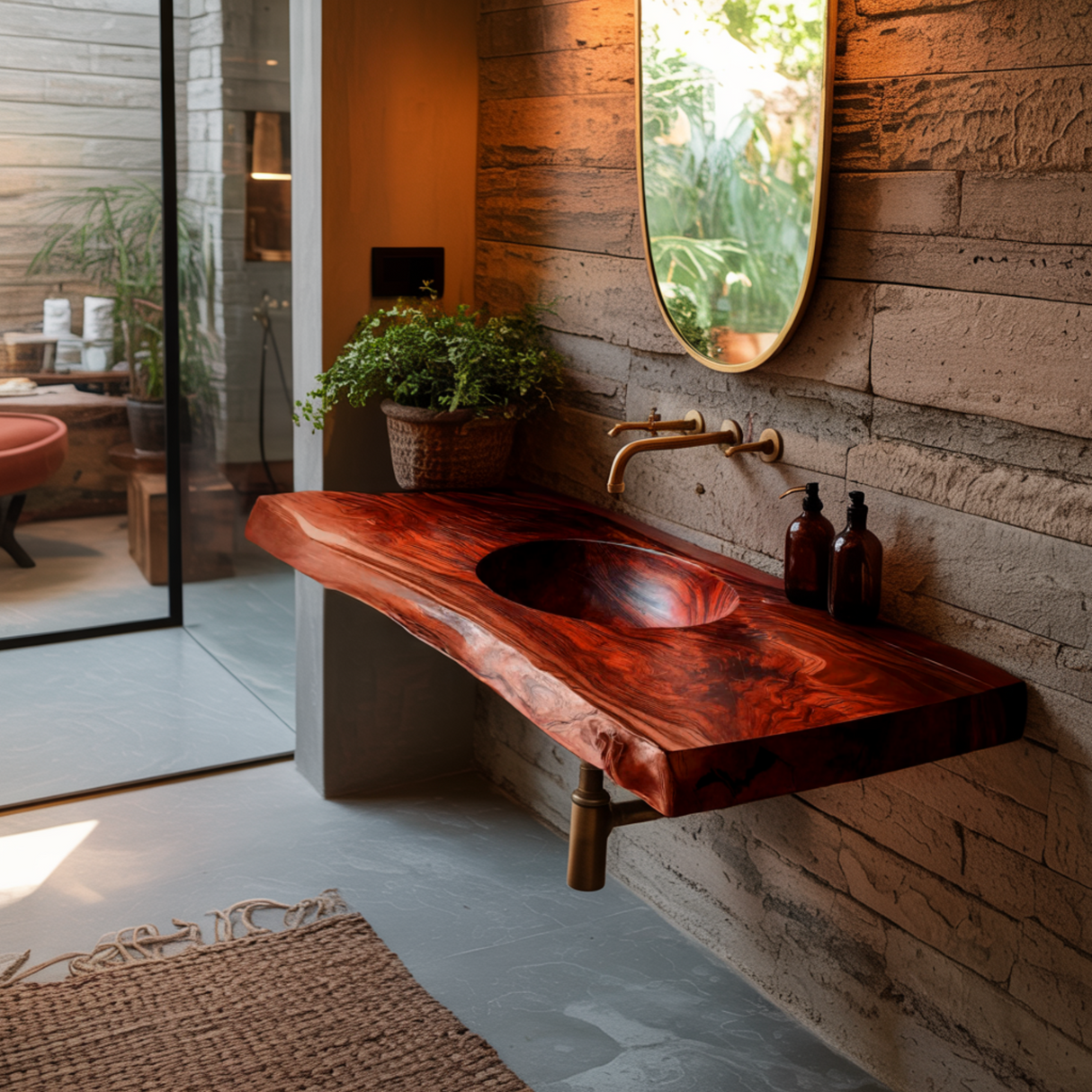 Sylvara Live Edge Solid Wood Floating Bathroom Vanity with Integrated Sink - Timberustic Floating Bathroom Vanity with Integrated Sink