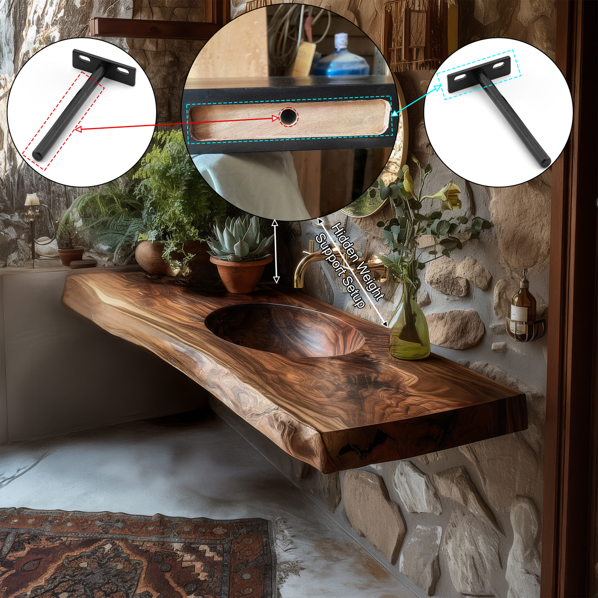 Sylvara Live Edge Solid Wood Floating Bathroom Vanity with Integrated Sink - Timberustic Floating Bathroom Vanity with Integrated Sink