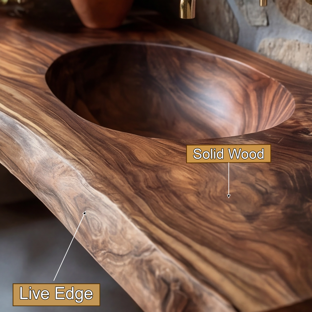 Sylvara Live Edge Solid Wood Floating Bathroom Vanity with Integrated Sink - Timberustic Floating Bathroom Vanity with Integrated Sink