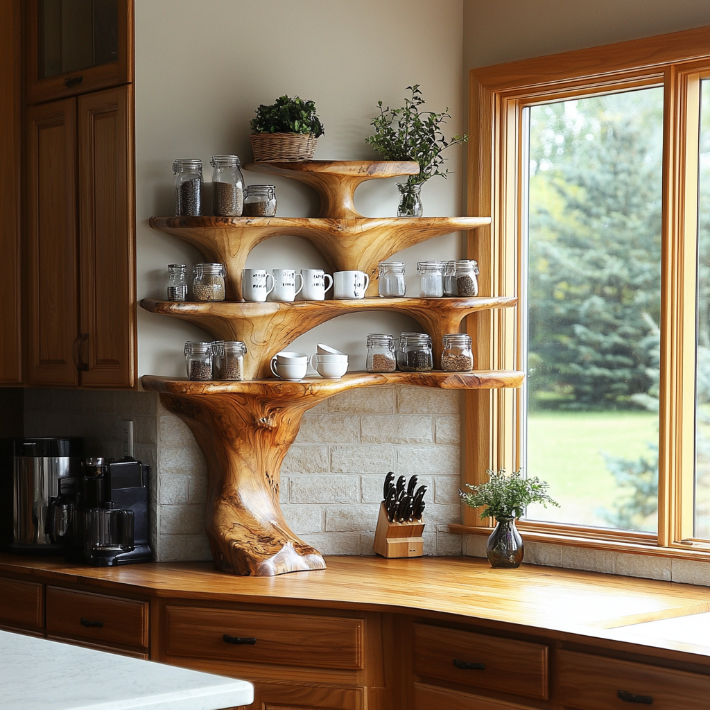 Sylvara Live Edge Solid Wood Kitchen Shelf - Timberustic Kitchen Shelf