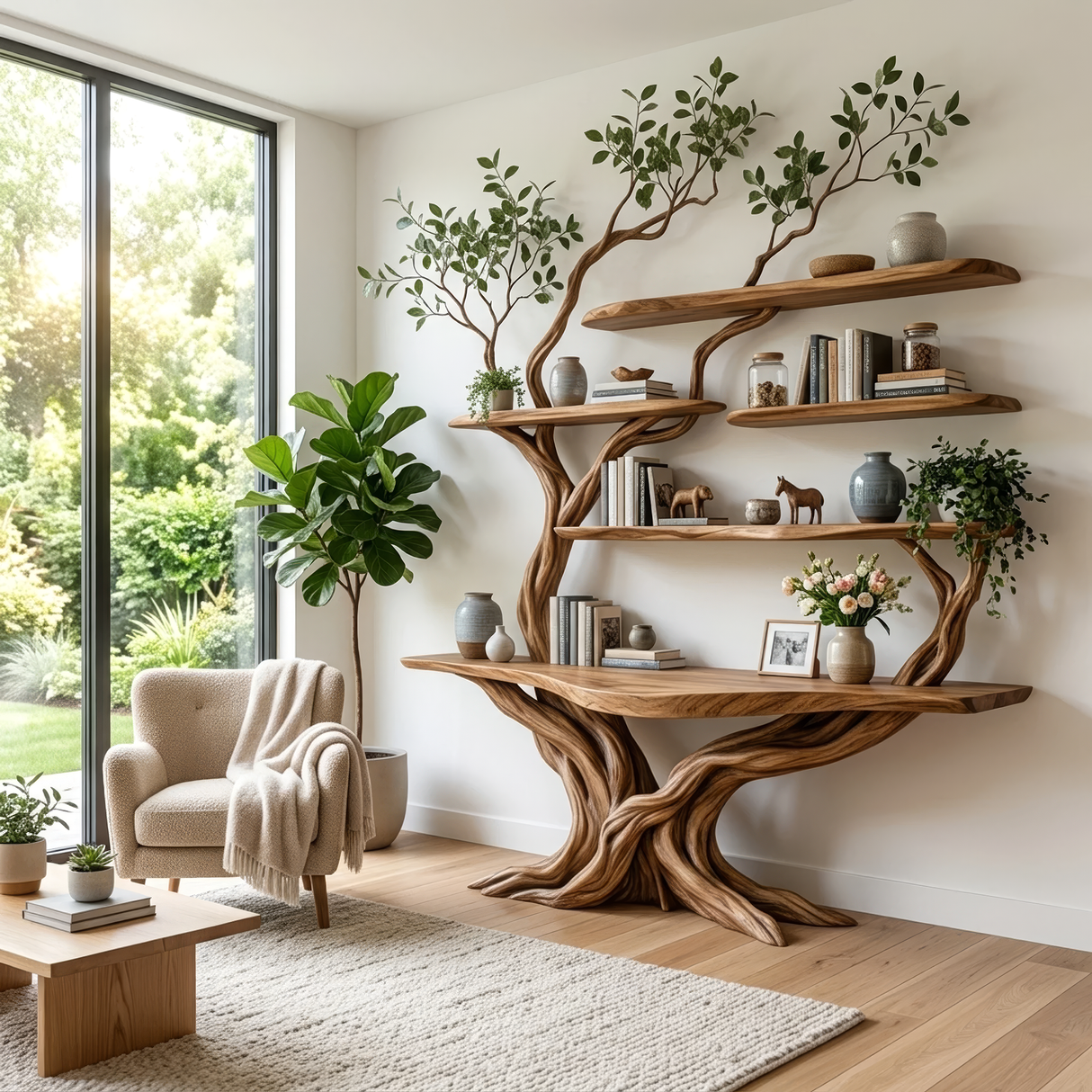 Sylvara Sculpted Solid Wood Console Table with Shelves - Timberustic Console Table with Shelves