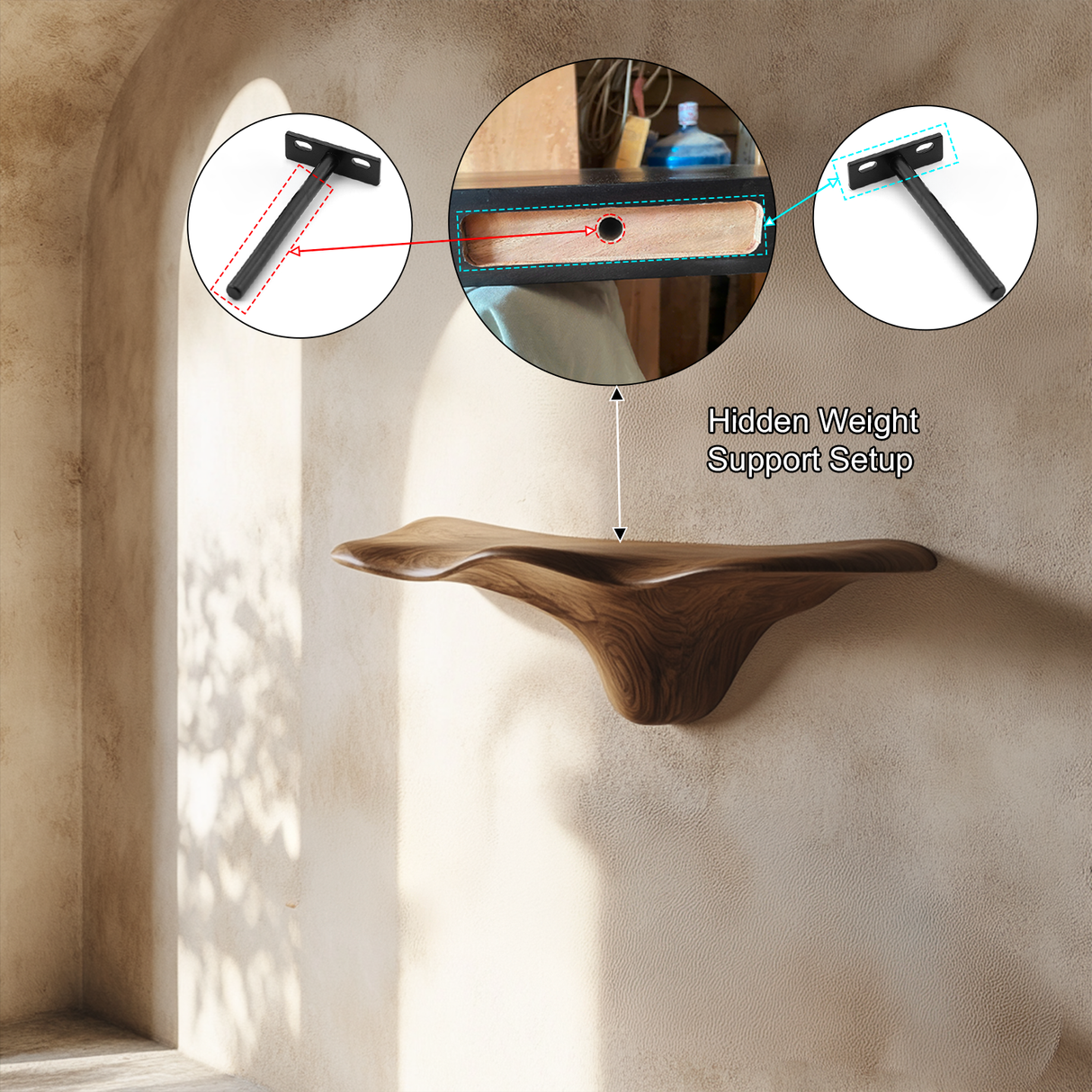 Sylvara Sculpted Solid Wood Mushroom Floating Shelf SPA835838 - Timberustic Floating Shelf