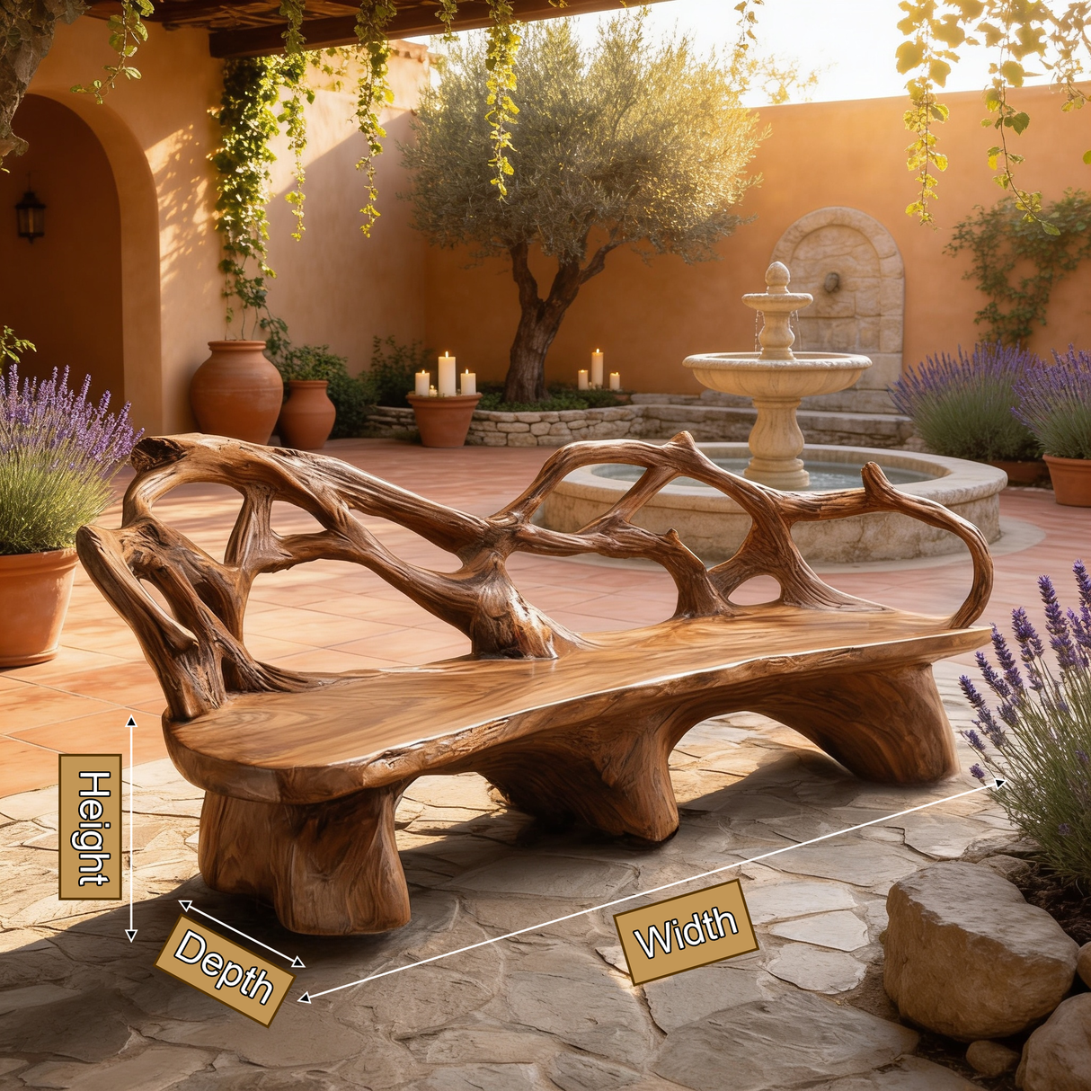 Sylvara Sculpted Solid Wood Outdoor Bench - Timberustic Bench