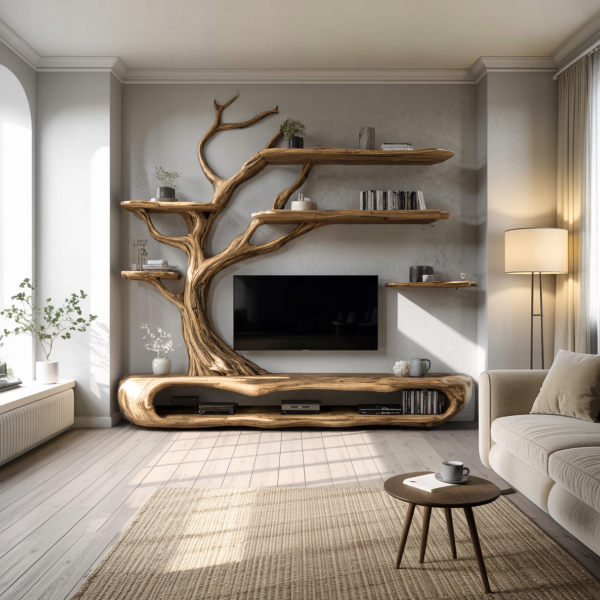 Sylvara Tree Branch Live Edge Solid Wood TV Console - Timberustic TV Console with Tree Shelf