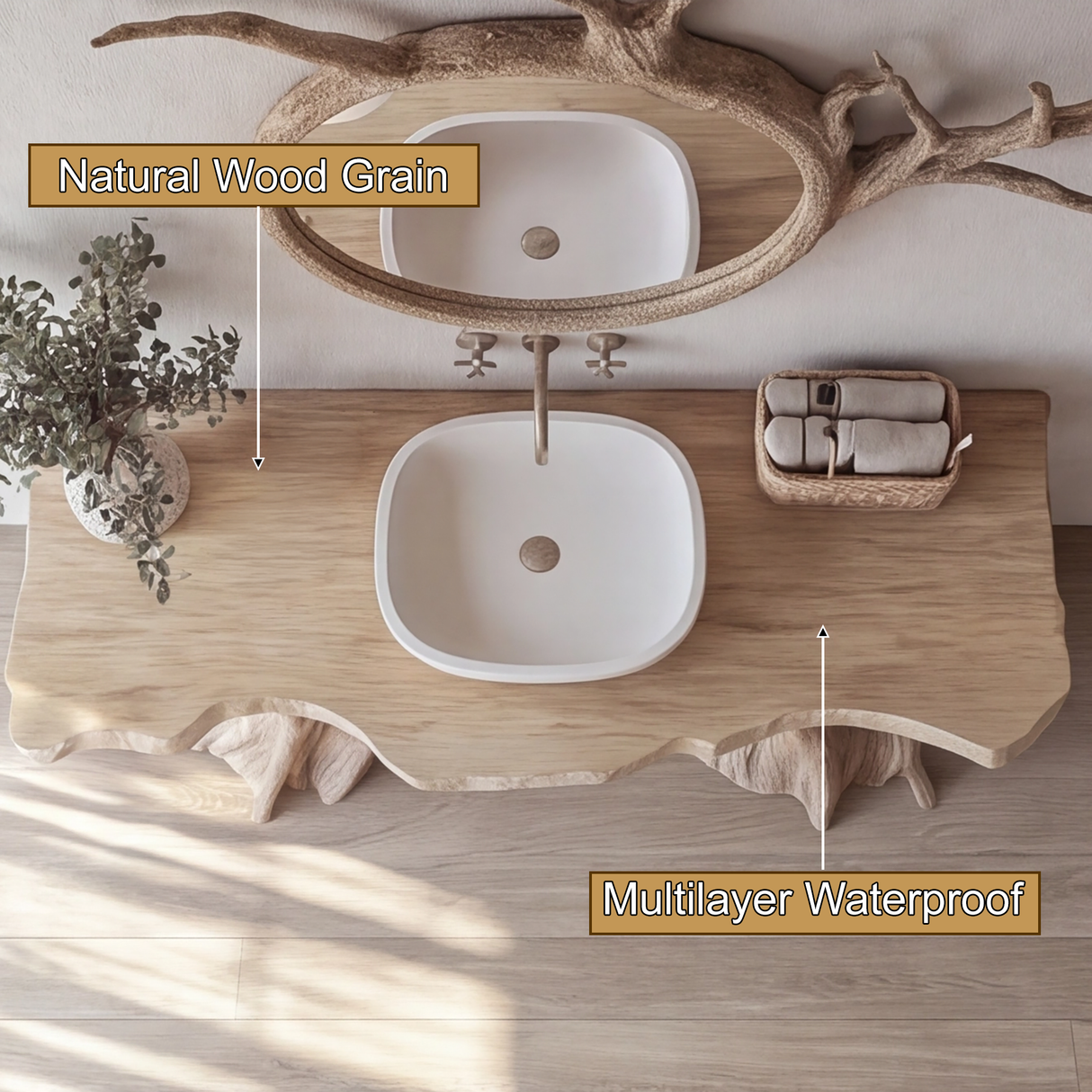 Sylvara Treeform Solid Wood Freestanding Bathroom Vanity - Timberustic Freestanding Bathroom Vanity