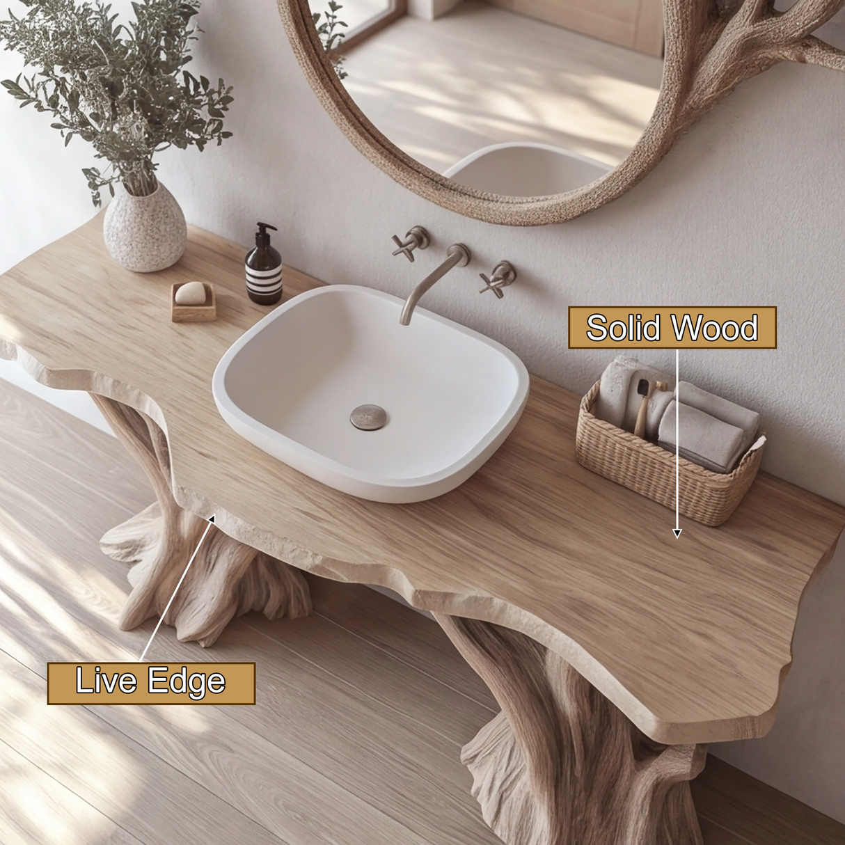 Sylvara Treeform Solid Wood Freestanding Bathroom Vanity - Timberustic Freestanding Bathroom Vanity