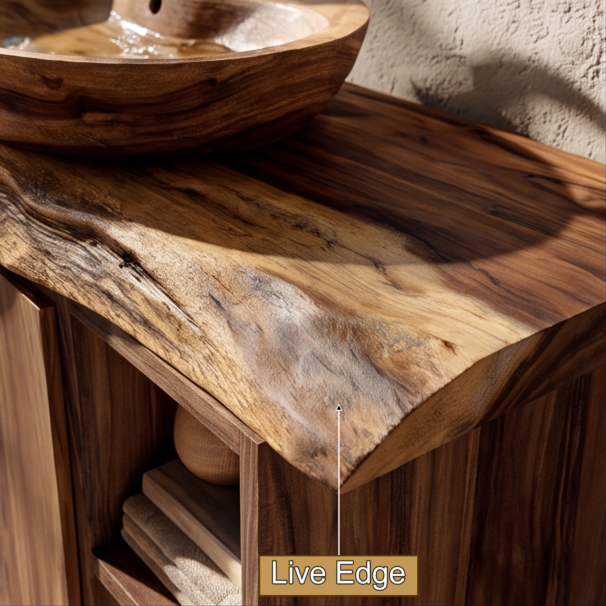 Sylvaren Live Edge Solid Wood Freestanding Bathroom Vanity with Drawers