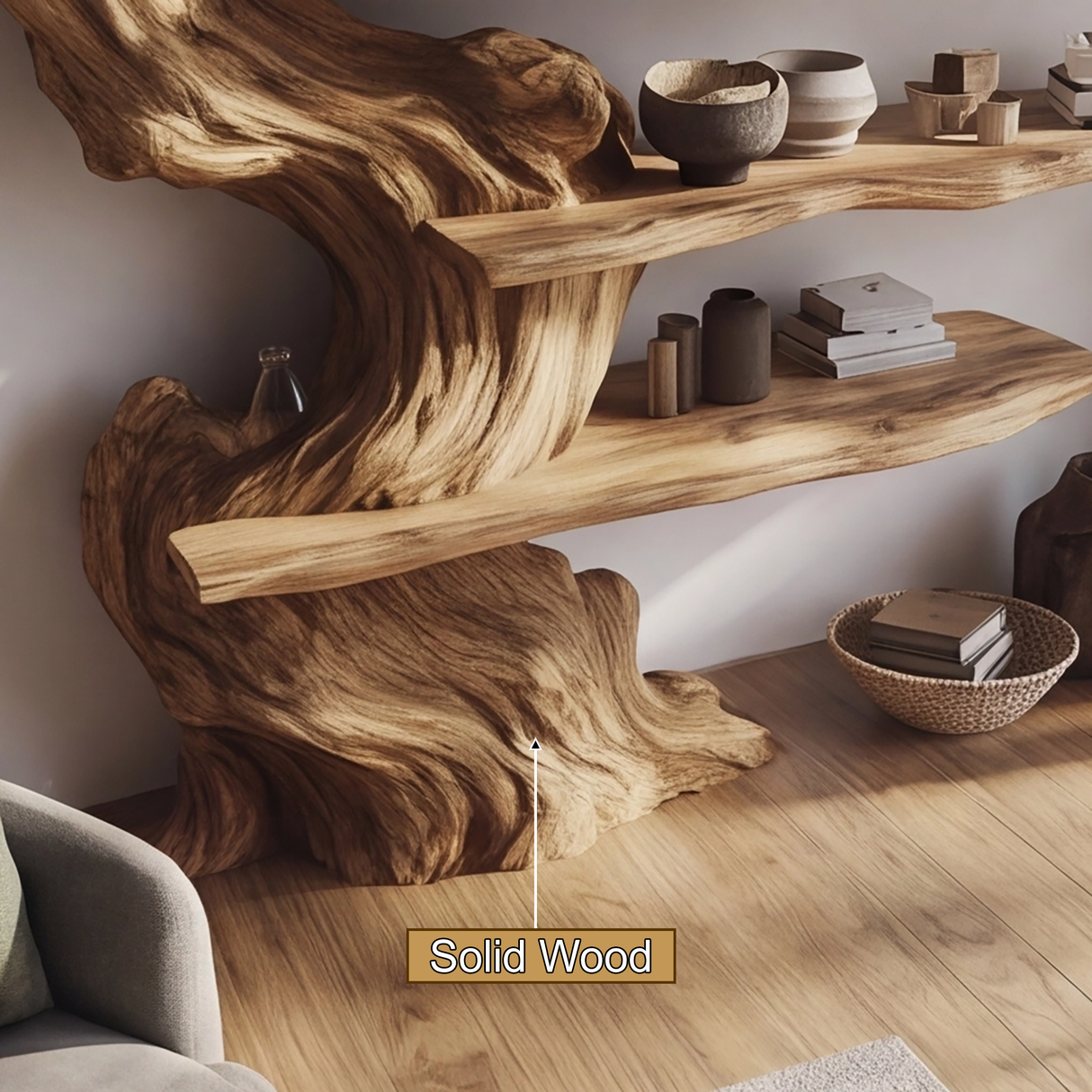 Sylvareth Sculpted Solid Wood Tree Bookshelf - Timberustic Tree Bookshelf