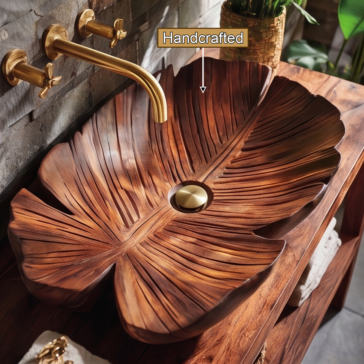 Sylvaris Handcrafted Solid Wood Leaf Vessel Sink
