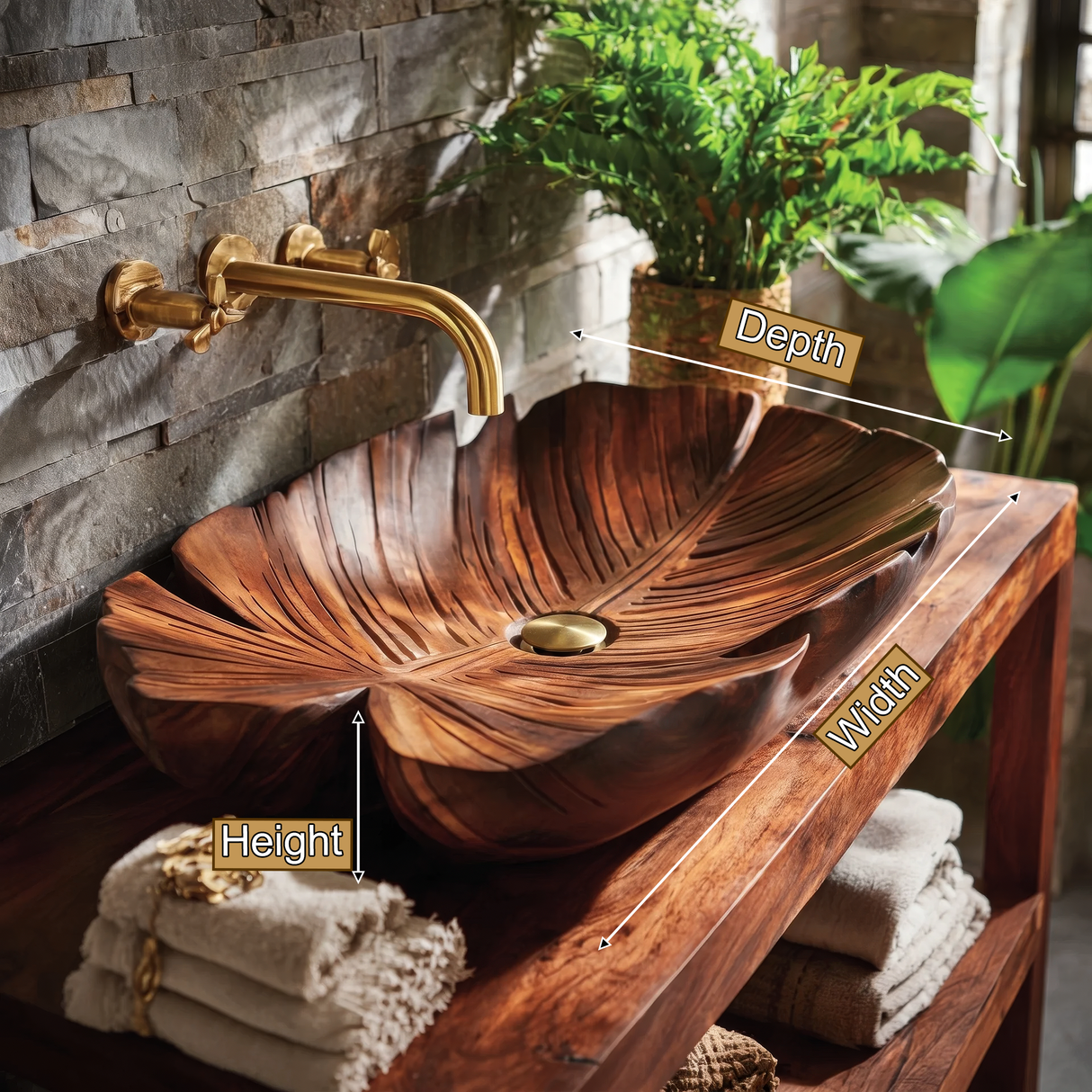 Sylvaris Handcrafted Solid Wood Leaf Vessel Sink