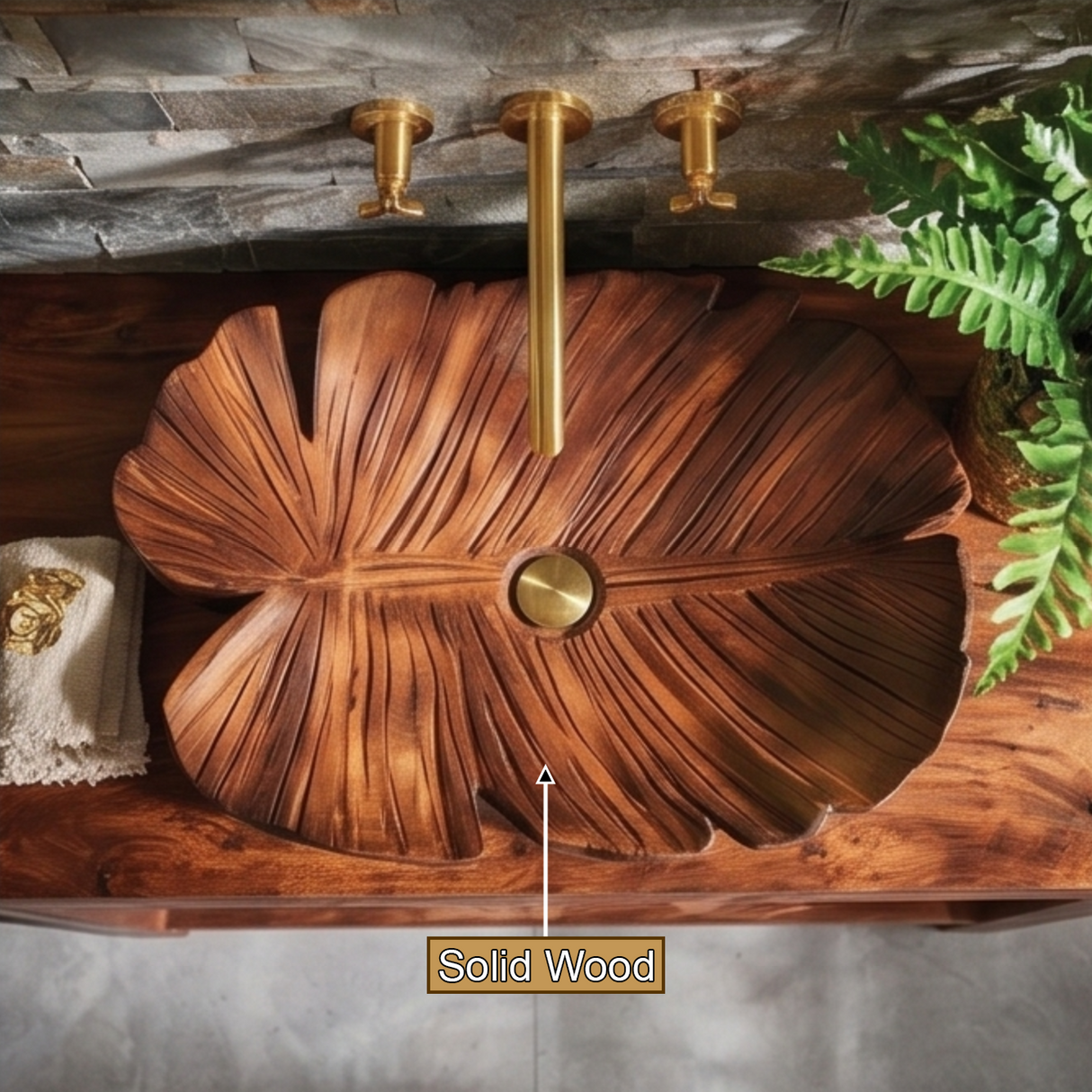 Sylvaris Handcrafted Solid Wood Leaf Vessel Sink